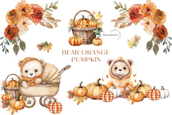 Download Fall Cute Bear Rustic Pumpkin Clipart - Premium Bundle