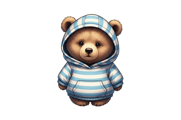 Download Cute Bear in Striped Hoodie Illustration - Cute bear Collection