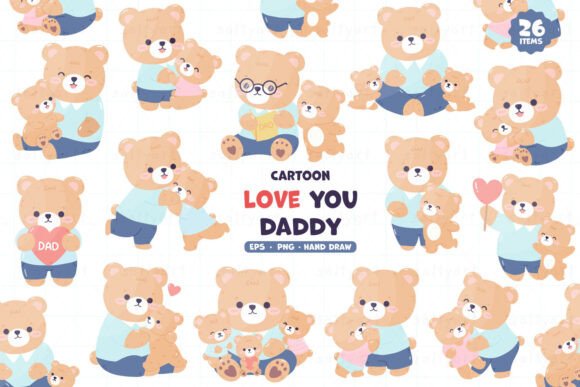 Download Happy Father Day Cute Bear Family Set - Premium Resources