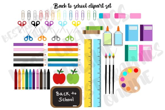 Download Kids Back to School Supplies Clipart Set - Back to school Collection